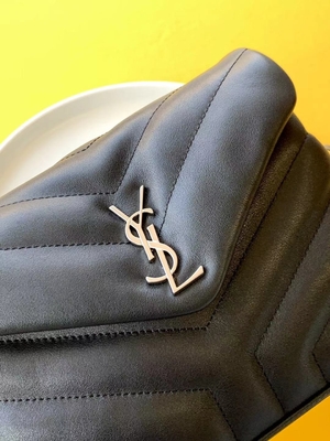 YSL Saint Laurent Ladies Cassandra Chain Shoulder Bag Kanvas Katun Dan Kulit Anak Sapi Cokelat Karamel