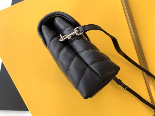 YSL Saint Laurent Ladies Cassandra Chain Shoulder Bag Kanvas Katun Dan Kulit Anak Sapi Cokelat Karamel