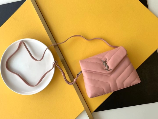 YSL Saint Laurent Ladies Cassandra Chain Shoulder Bag Kanvas Katun Dan Kulit Anak Sapi Cokelat Karamel