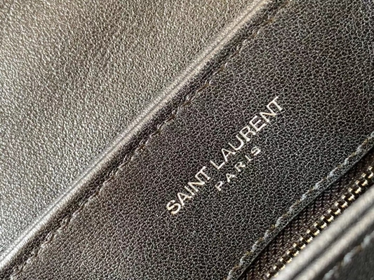 YSL Saint Laurent Ladies Cassandra Chain Shoulder Bag Kanvas Katun Dan Kulit Anak Sapi Cokelat Karamel