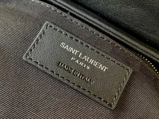 YSL Saint Laurent Ladies Cassandra Chain Shoulder Bag Kanvas Katun Dan Kulit Anak Sapi Cokelat Karamel