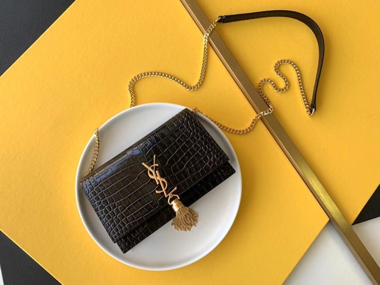 Calfskin YSL Tas Hitam Rantai Emas Kate Rumbai Kecil