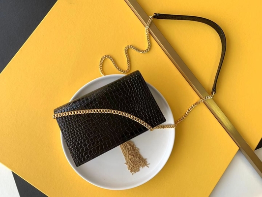 Calfskin YSL Tas Hitam Rantai Emas Kate Rumbai Kecil