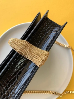 Calfskin YSL Tas Hitam Rantai Emas Kate Rumbai Kecil