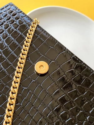 Calfskin YSL Tas Hitam Rantai Emas Kate Rumbai Kecil