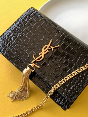 Calfskin YSL Tas Hitam Rantai Emas Kate Rumbai Kecil