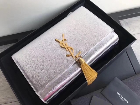 Tas Tali Poliester Saint Laurent YSL Woc Tali Yang Dapat Disesuaikan Dengan Penutupan Ritsleting Perak