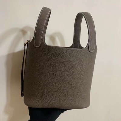 Tas Tangan Wanita Bermerek Hermes Jaune Ambre Picotin Lock PM Clemence Leather Soleil