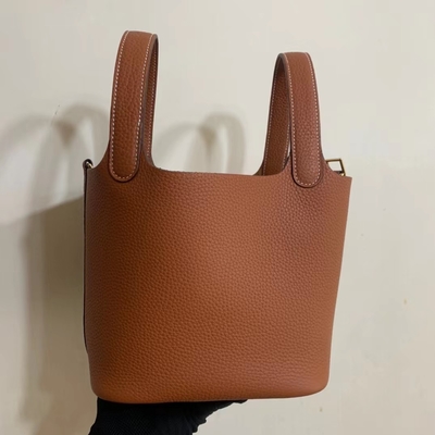 Tas Tangan Wanita Bermerek Hermes Jaune Ambre Picotin Lock PM Clemence Leather Soleil