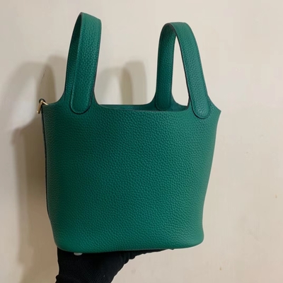 Tas Tangan Wanita Bermerek Hermes Jaune Ambre Picotin Lock PM Clemence Leather Soleil