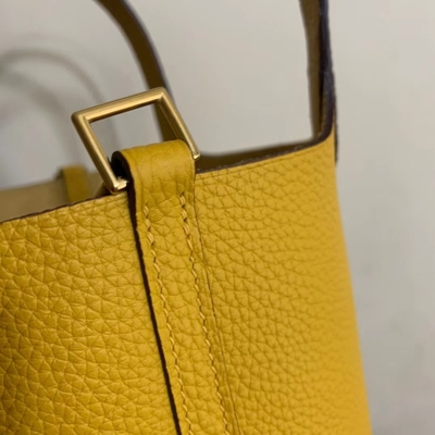 Tas Tangan Wanita Bermerek Hermes Jaune Ambre Picotin Lock PM Clemence Leather Soleil