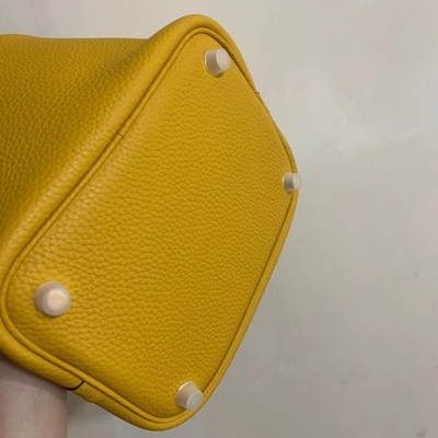 Tas Tangan Wanita Bermerek Hermes Jaune Ambre Picotin Lock PM Clemence Leather Soleil