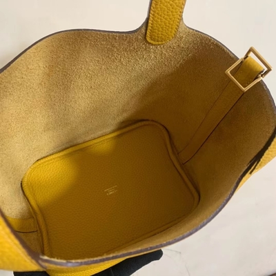 Tas Tangan Wanita Bermerek Hermes Jaune Ambre Picotin Lock PM Clemence Leather Soleil