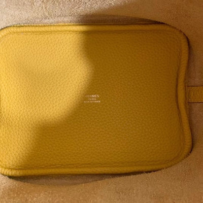 Tas Tangan Wanita Bermerek Hermes Jaune Ambre Picotin Lock PM Clemence Leather Soleil