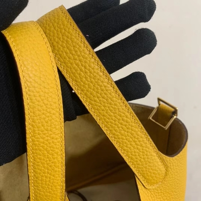 Tas Tangan Wanita Bermerek Hermes Jaune Ambre Picotin Lock PM Clemence Leather Soleil
