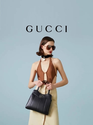Kulit Palladium Tone Gucci Tote Mini Klasik Siluet