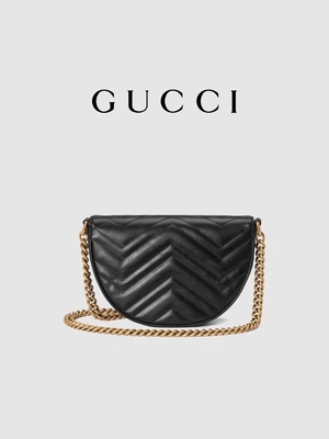 Tas Selempang Bermerek Kulit Hitam Rantai GG Marmont Tote Bag Quilted Matelasse