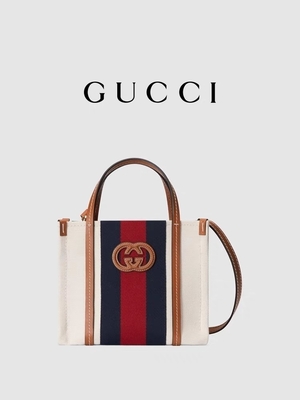 Linen Interlocking G Tas Kurir Bermerek Gucci Biru Dan Tas Garis Merah