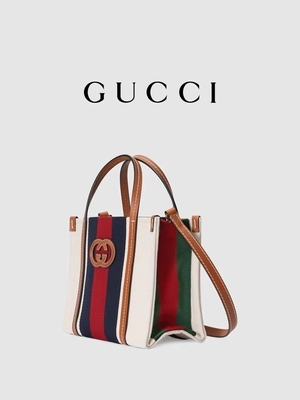Linen Interlocking G Tas Kurir Bermerek Gucci Biru Dan Tas Garis Merah