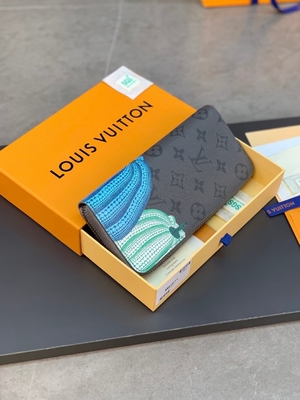 Kanvas Unisex LV Sarah Monogram Dompet Kulit Kolaborasi Damier