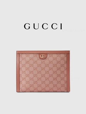 Mini Pink Canvas Leather Ophidia Gucci Clutch Pouch Dengan Penutupan Ritsleting