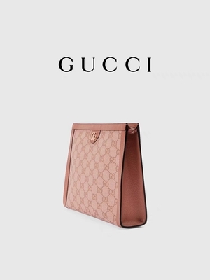 Mini Pink Canvas Leather Ophidia Gucci Clutch Pouch Dengan Penutupan Ritsleting
