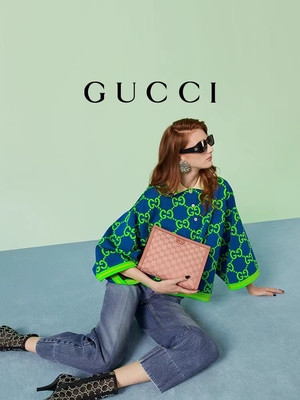 Mini Pink Canvas Leather Ophidia Gucci Clutch Pouch Dengan Penutupan Ritsleting