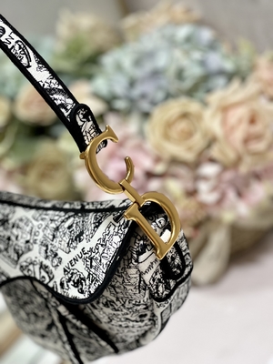 Wanita Bordir Dior Saddle Sling Bag Patchwork 25cm Dengan 3 Kantong Interior
