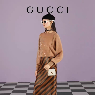 Tas Bermerek Kustom Kulit Putih Medium Blondie Gucci Handbag