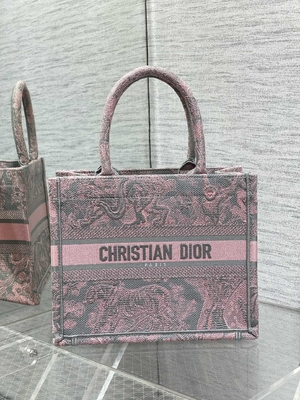 Kecil Christian Dior Booktote Merah Muda Dan Abu-abu Toile De Jouy Sauvage Bordir