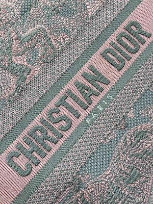 Kecil Christian Dior Booktote Merah Muda Dan Abu-abu Toile De Jouy Sauvage Bordir