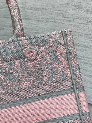 Kecil Christian Dior Booktote Merah Muda Dan Abu-abu Toile De Jouy Sauvage Bordir