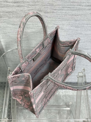 Kecil Christian Dior Booktote Merah Muda Dan Abu-abu Toile De Jouy Sauvage Bordir