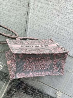 Kecil Christian Dior Booktote Merah Muda Dan Abu-abu Toile De Jouy Sauvage Bordir