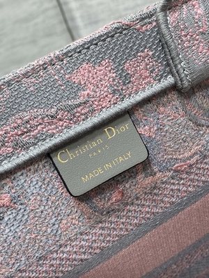 Kecil Christian Dior Booktote Merah Muda Dan Abu-abu Toile De Jouy Sauvage Bordir