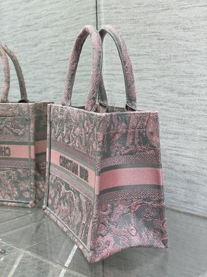 Kecil Christian Dior Booktote Merah Muda Dan Abu-abu Toile De Jouy Sauvage Bordir