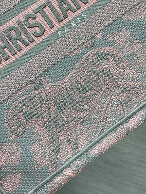 Kecil Christian Dior Booktote Merah Muda Dan Abu-abu Toile De Jouy Sauvage Bordir