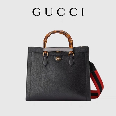 Kulit Hitam Sedang Princess Diana Gucci Bag Tote Bamboo Handle