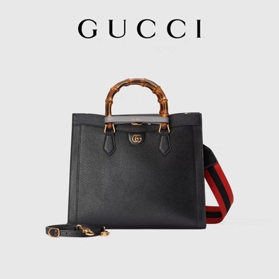 Kulit Hitam Sedang Princess Diana Gucci Bag Tote Bamboo Handle