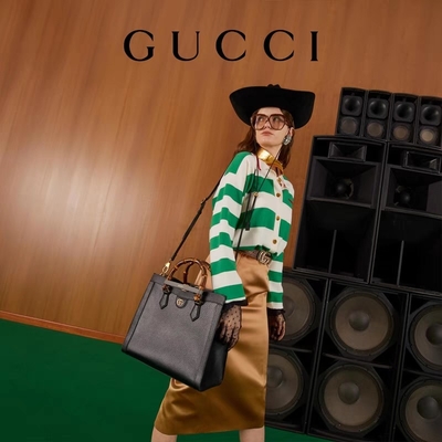 Kulit Hitam Sedang Princess Diana Gucci Bag Tote Bamboo Handle