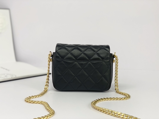 Tas Messenger Bermerek Kulit Domba Hitam Chanel Flap Phone Holder