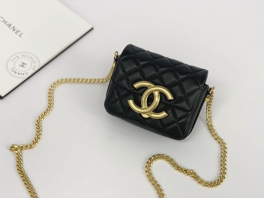 Tas Messenger Bermerek Kulit Domba Hitam Chanel Flap Phone Holder