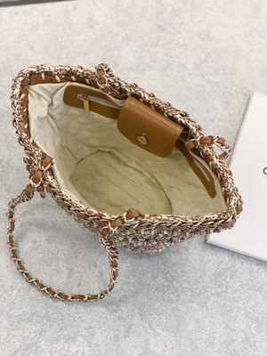 Tas Kurir Bermerek Cusomised 22P Chanel Straw Rafia Bag PU