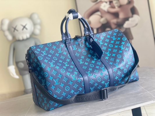 Tas Pria Bermerek Besar Keepall BANDOULIÈRE 50 Blue Boston Bags