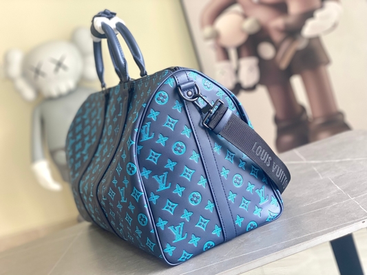 Tas Pria Bermerek Besar Keepall BANDOULIÈRE 50 Blue Boston Bags