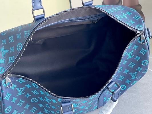 Tas Pria Bermerek Besar Keepall BANDOULIÈRE 50 Blue Boston Bags