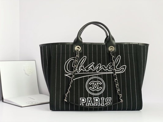 Tas Branded Kustom Besar Bahan Katun Calfskin Chanel 2.55 Handbag Metalblack And White