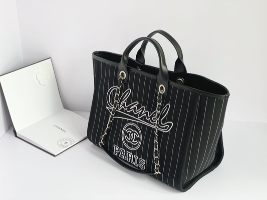 Tas Branded Kustom Besar Bahan Katun Calfskin Chanel 2.55 Handbag Metalblack And White