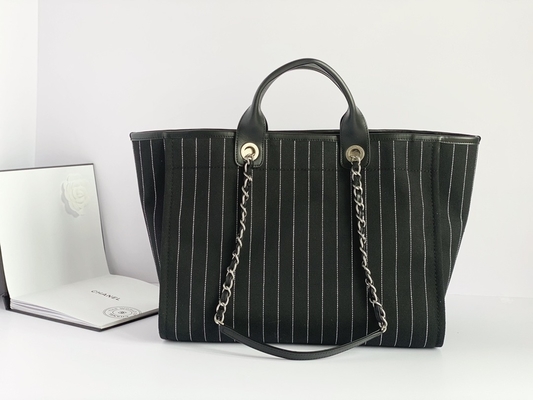 Tas Branded Kustom Besar Bahan Katun Calfskin Chanel 2.55 Handbag Metalblack And White