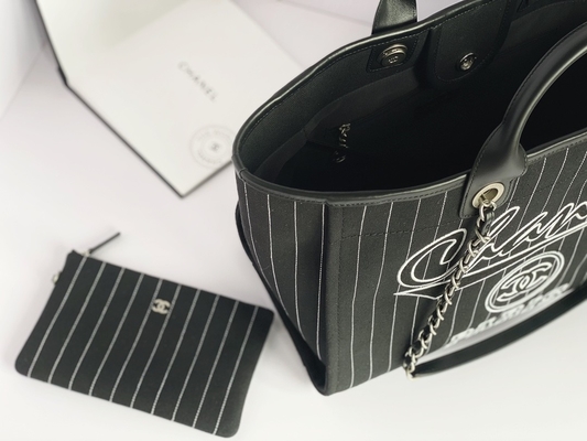 Tas Branded Kustom Besar Bahan Katun Calfskin Chanel 2.55 Handbag Metalblack And White